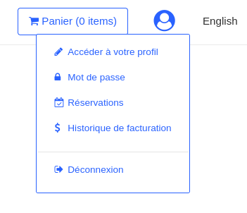 Menu utilisateur connecté