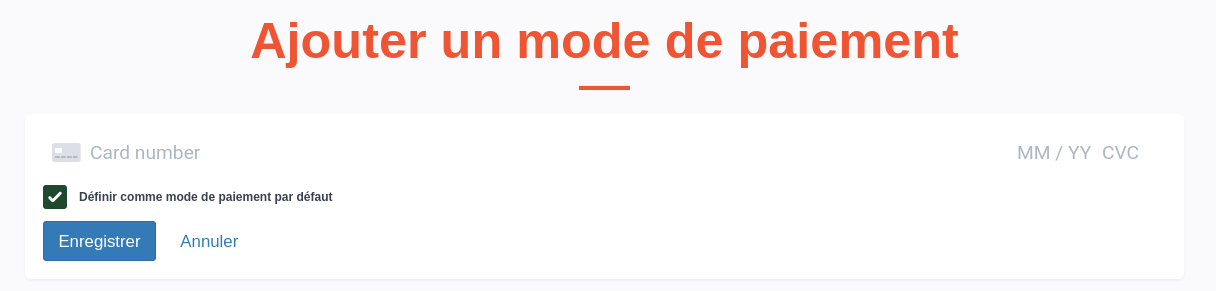Formulaire d'ajout de méthode de paiement