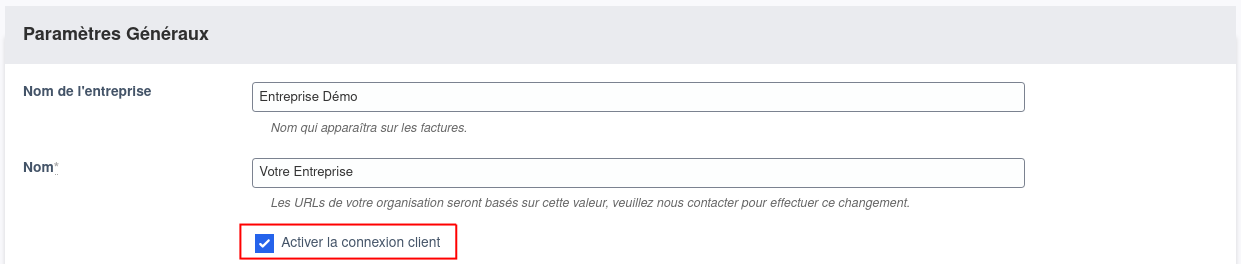 Paramètre administrateur